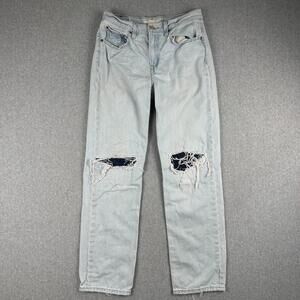 Levi Jeans Low Pro Straight Women's 27 Light Wash Distressed Denim Patched Knees